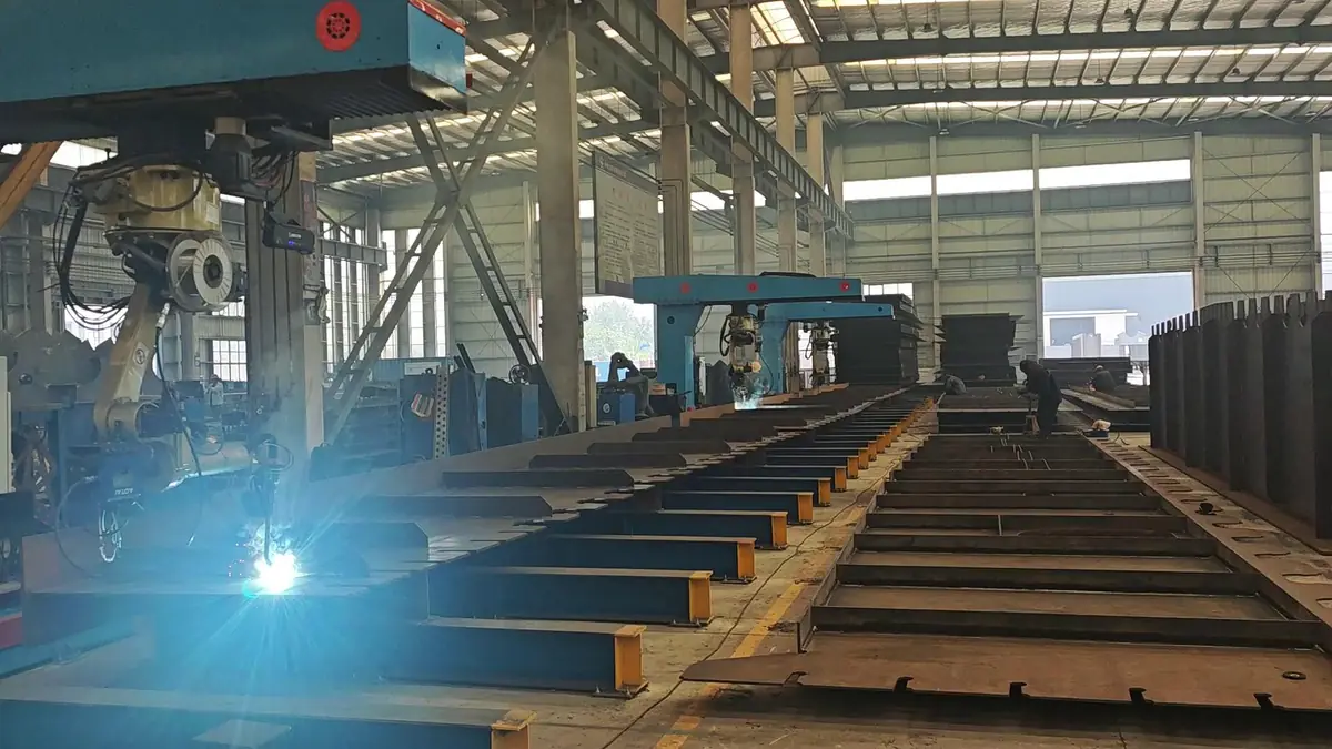 Cantilever welding robot welding bridge deck plate units