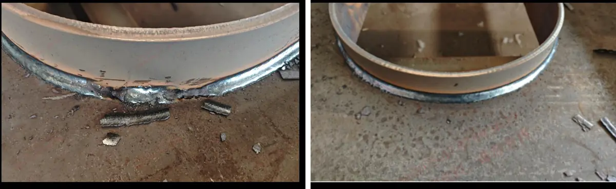 Wide gap welding: burn-through with a standard program versus adaptive root and cap pass
